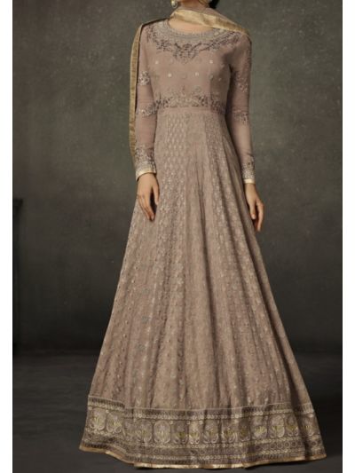Brown Silk Embroidered Anarkali Salwar Kameez