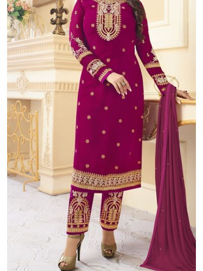 Dark Pink Georgette Salwar Kameez With Pink Dupatta