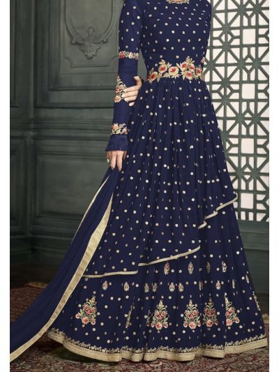Blue Designer Georgette With Beautiful Embroidered Wedding Wear Salwar Kameez