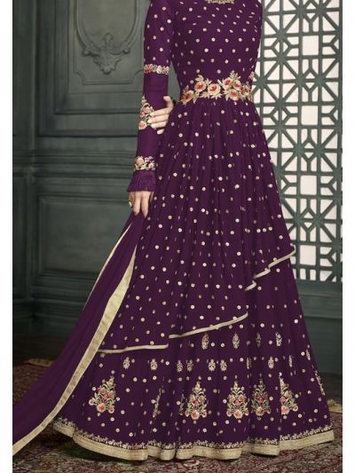 Purple Designer Georgette With Beautiful Embroidered Wedding Wear Salwar Kameez