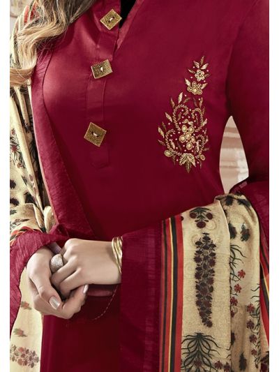 Beguiling Maroon Cotton Embroidered Salwar Kameez