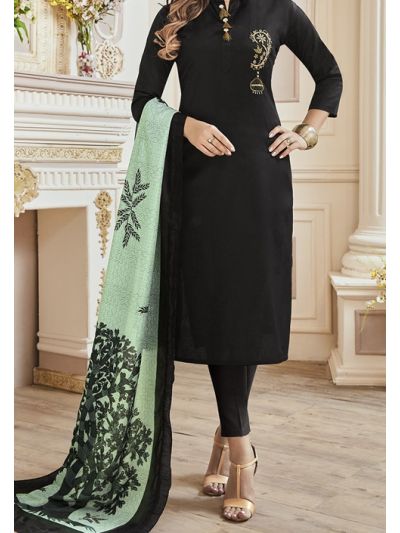 Beguiling Black Cotton Embroidered Salwar Kameez