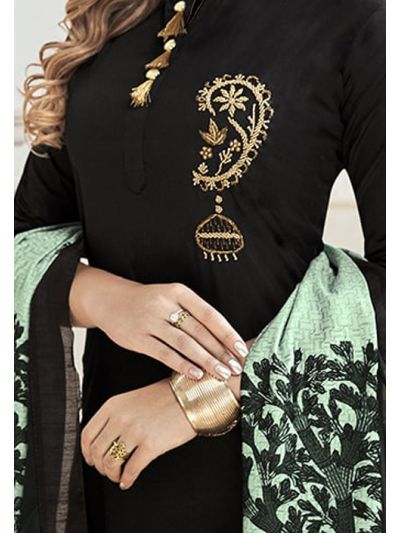 Beguiling Black Cotton Embroidered Salwar Kameez