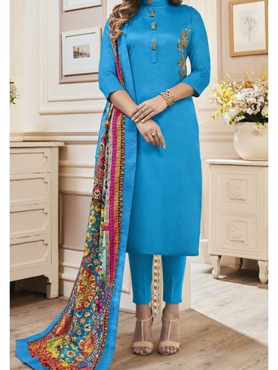 Classic Blue Cotton Embroidered Salwar Kameez