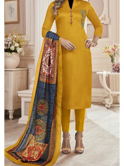 Classic Mustard Cotton Embroidered Salwar Kameez