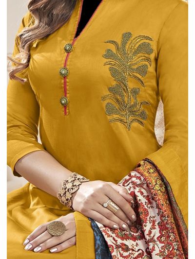 Classic Mustard Cotton Embroidered Salwar Kameez