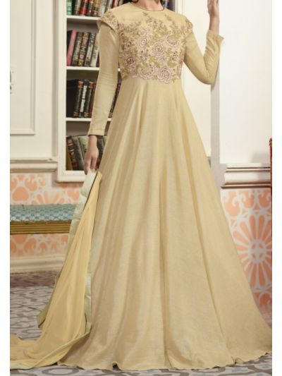Beige Floor Length Anarkali Salwar Kameez