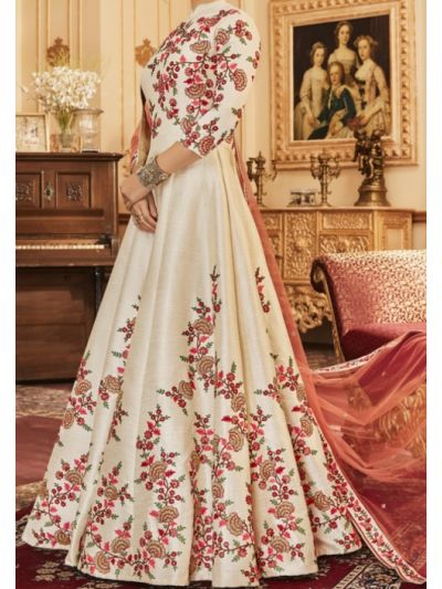 Cream Designer Embroidered Anarkali Salwar Kameez