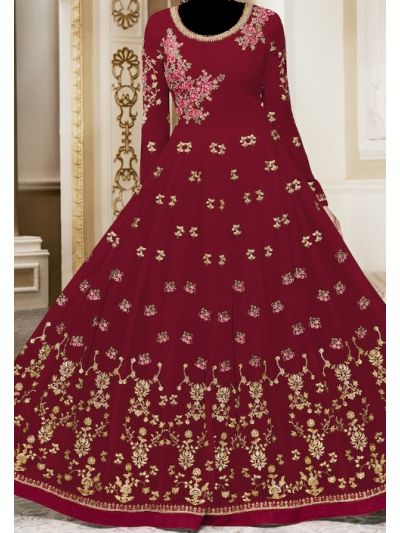 Maroon Floor Length Art Embroidered Anarkali Salwar Kameez