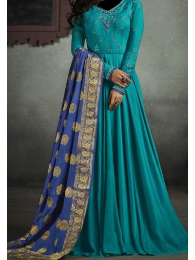 Blue Designer Embroidered Anarkali Salwar Kameez