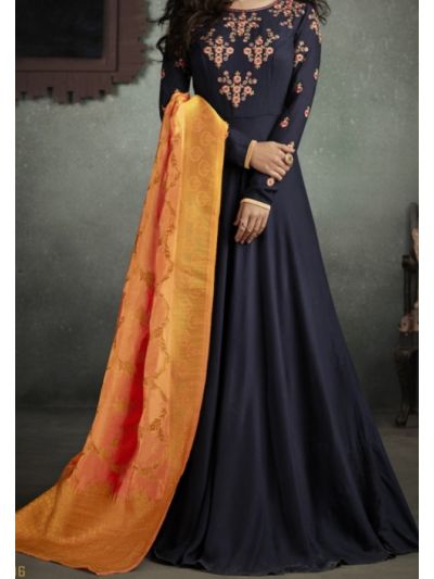 Navy Blue Designer Embroidered Anarkali Salwar Kameez