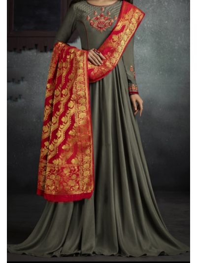 Grey Designer Embroidered Anarkali Salwar Kameez