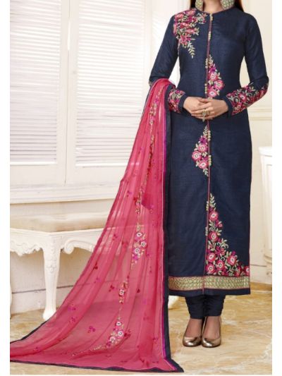 Navy Blue Art Designer Embroidered Anarkali Salwar Kameez