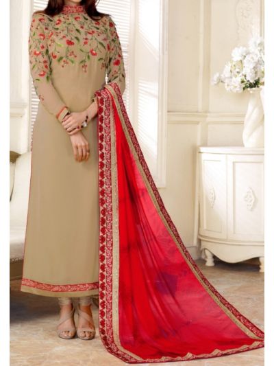 Brown Art Designer Embroidered Anarkali Salwar Kameez