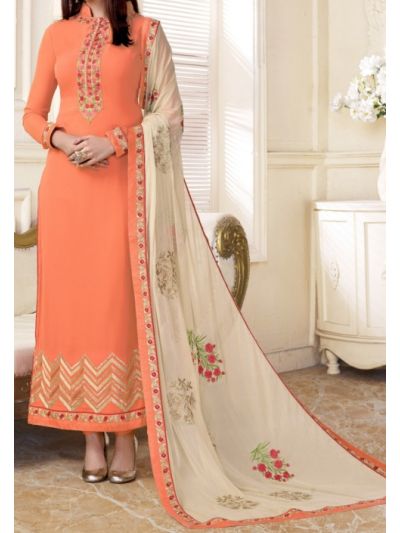 Orange Art Designer Embroidered Anarkali Salwar Kameez