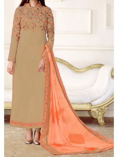 Light Brown Art Designer Embroidered Anarkali Salwar Kameez