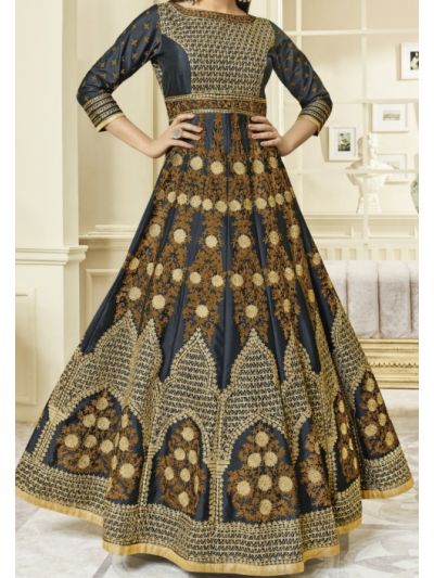 Grey Silk Embroidered Anarkali Salwar Kameez