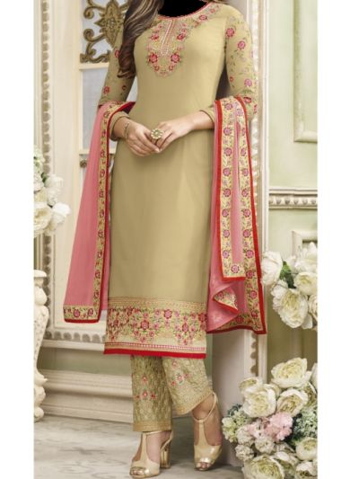 Beige Art Embroidered Anarkali Salwar Kameez
