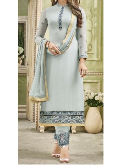 Ice Blue Art Embroidered Anarkali Salwar Kameez