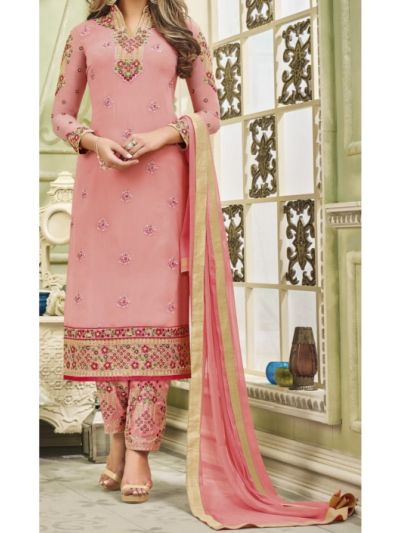 Peach Art Embroidered Anarkali Salwar Kameez