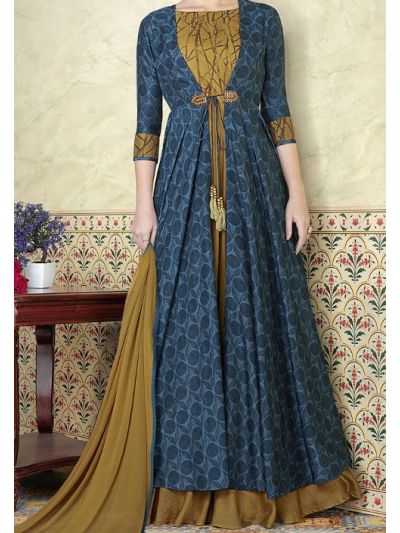 Teal & Beige Anarkali Salwar Kameez