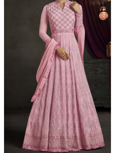 Pink Silk Embroidered Anarkali Salwar Kameez