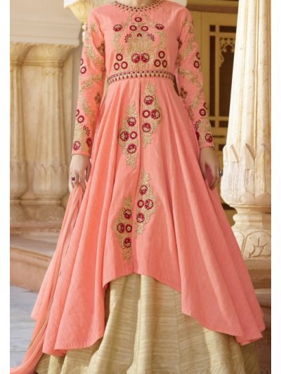 Peach & Gold Designer Embroidered Anarkali Salwar Kameez