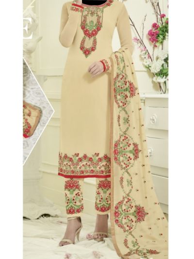 Beige Heavy Embroidered Salwar Kameez