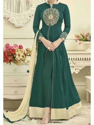 Teal Designer Embroidered Anarkali Salwar Kameez