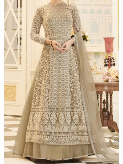 Beige Silk Art Embroidered Anarkali Salwar Kameez