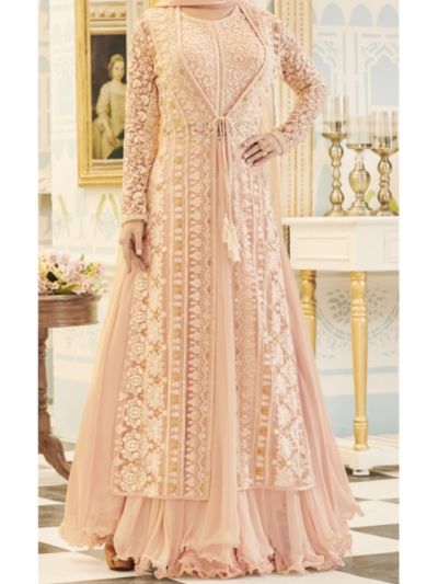 Peach Silk Art Embroidered Anarkali Salwar Kameez