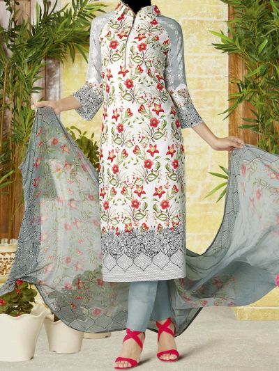 Grey & White Printed Salwar Kameez