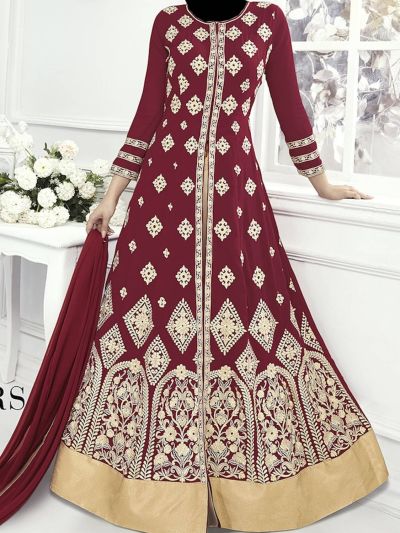Heavy Embroidered Maroon Anarkali Salwar Kameez