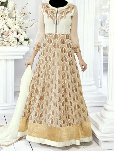 Heavy Embroidered Off White Anarkali Salwar Kameez