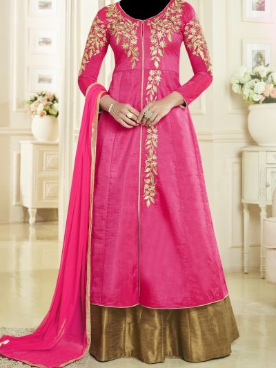 Leaf Embroidered Pink Salwar Kameez