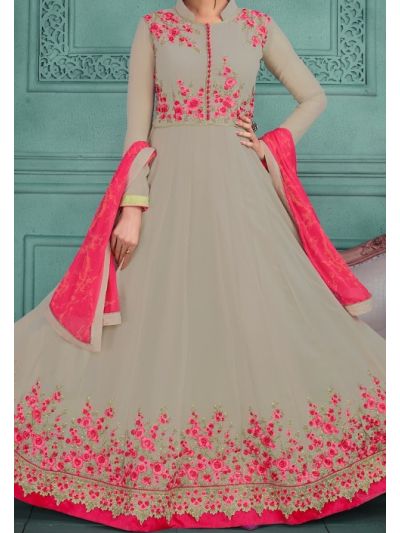 Grey Embroidered Anarkali Salwar Kameez