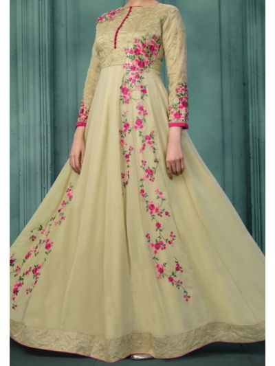 Beige Embroidered Anarkali Salwar Kameez
