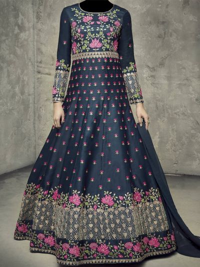 Midnight Blue Flower Embroidered Salwar Kameez