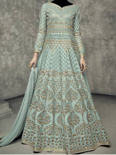 Mint Blue Heavy Embroidered Fancy Party Wear Salwar Kameez 