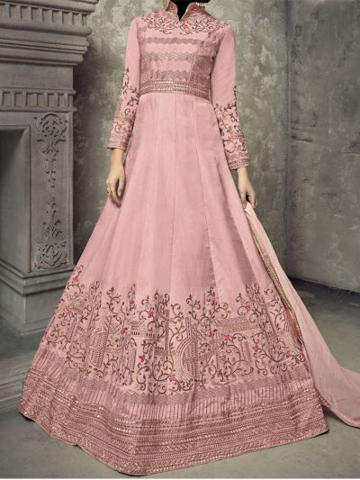 Pink Tussar Silk Designer Embroidered Salwar Kameez