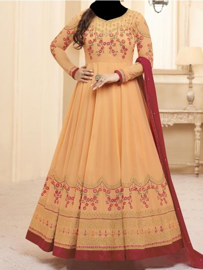Graceful Orange Georgette Embroidered Work Salwar Kameez 