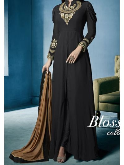 Stylish Black Heavy Embroidered Salwar Kameez