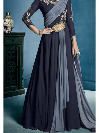 Navy Blue Designer Traditional Embroidered Salwar Kameez 