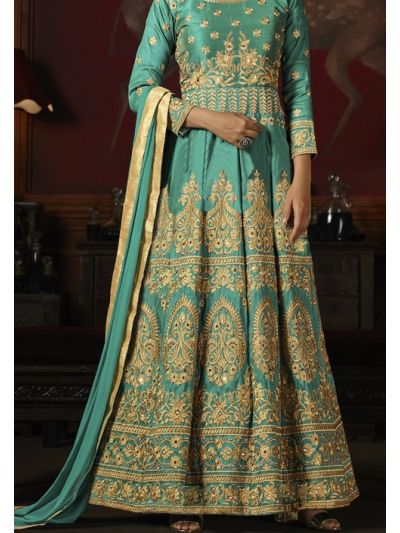 Eye Catching Turquoise Salwar Kameez with Embroidery Work 