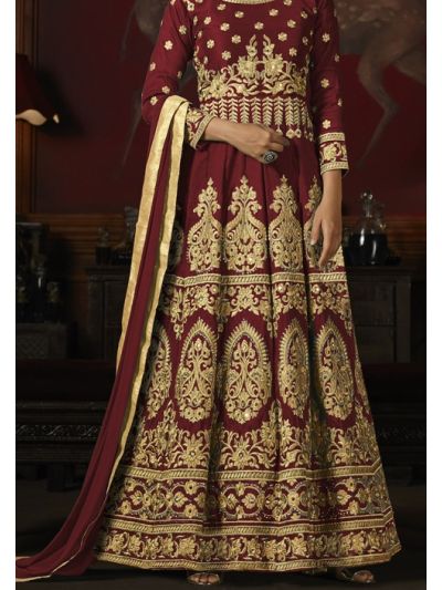 Charming Maroon Mulberry Silk with Embroidered Salwar Kameez 