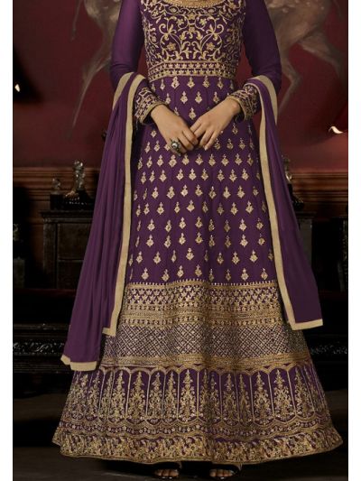 Impressive Purple Georgette with Embroidered Salwar Kameez 
