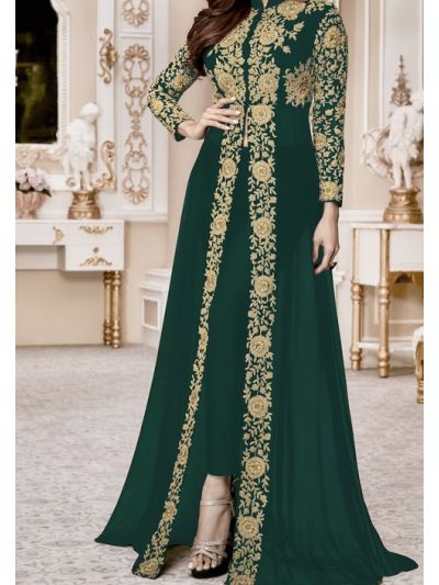 Delightful Bottle Green Georgette with Embroidered Salwar Kameez 
