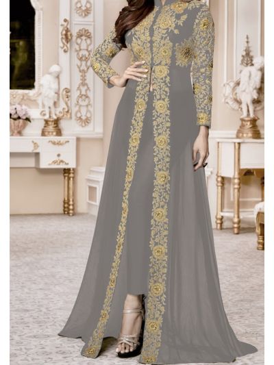 Impressive Grey Georgette with Embroidered Salwar Kameez 