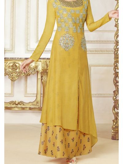 Yellow Embroidered Party Wear Gown