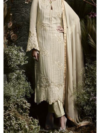Off White Heavy Embroidered Fancy Party Wear Salwar Kameez 